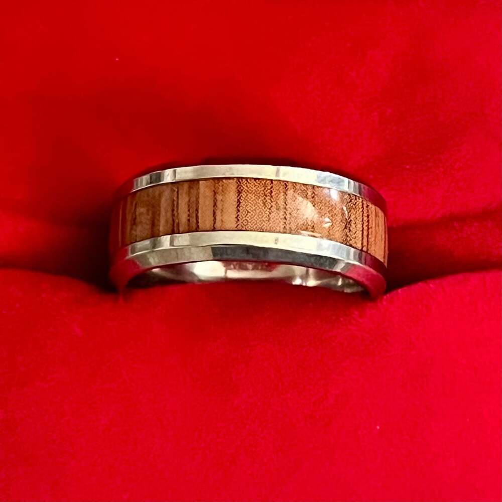 Tungsten Ashen Wood Polished Finish Titanium Steel  Ring 8mm Size 6